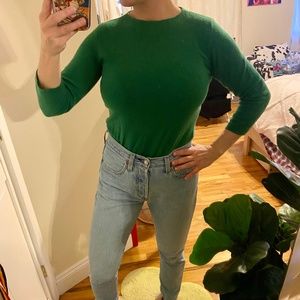 Talbots Green Cashmere 3/4 Sleeve Sweater